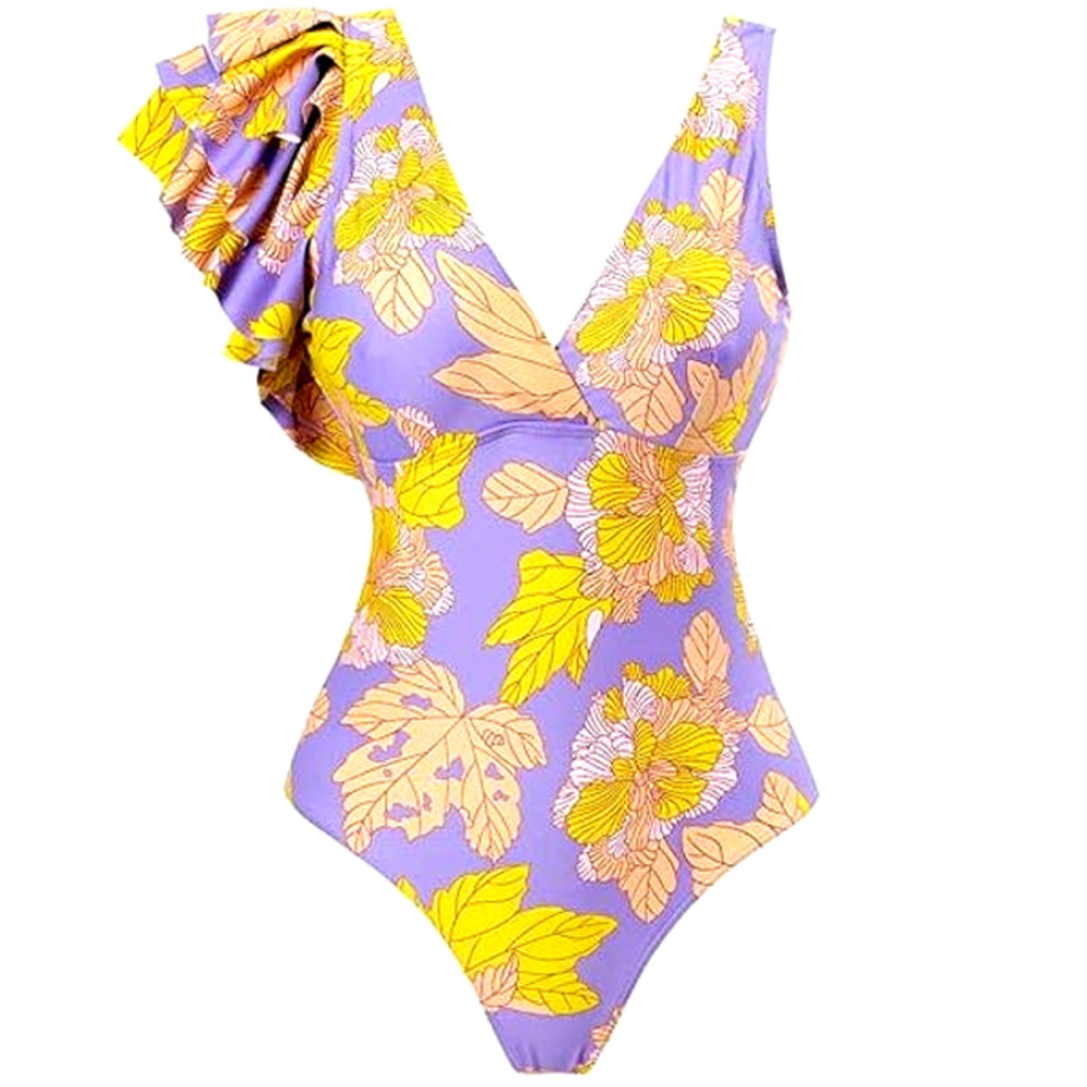 IDOPIP Women's One Piece Swimsuit, Retro Vtg Floral Print Bikini, XL, Monokini